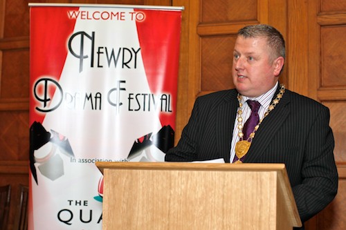 Cathal Austin from the Quays speaking at the recent Stormont Reception for Newry Drama Festival.